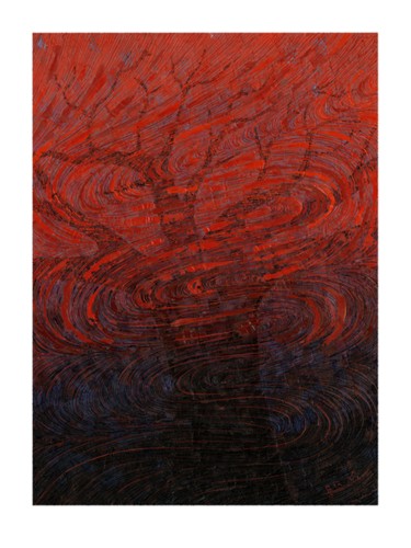 Peinture intitulée "ARBRE ET CIEL ROUGE" par Gabriel Baptiste, Œuvre d'art originale, Huile