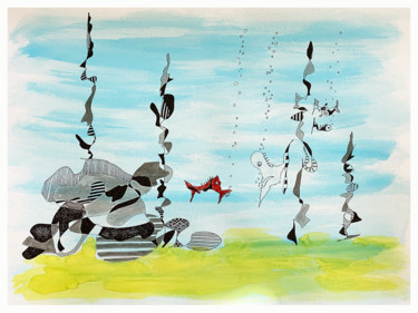 Desenho intitulada "poisson rouge" por Tomé, Obras de arte originais, Tinta