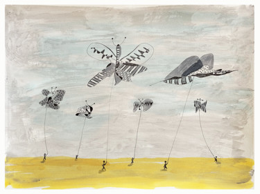 Dessin intitulée "cerf volant" par Tomé, Œuvre d'art originale, Encre