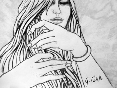 Drawing titled "Ses cheveux, ses ma…" by Gabriel Cotelle, Original Artwork, Pencil