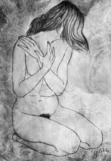 Dessin intitulée "La pudique" par Gabriel Cotelle, Œuvre d'art originale, Crayon