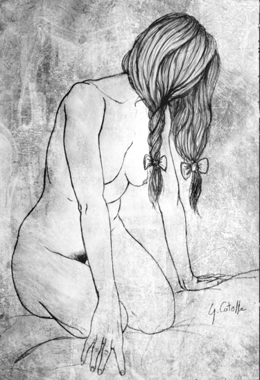 Dessin intitulée "La natte" par Gabriel Cotelle, Œuvre d'art originale, Crayon