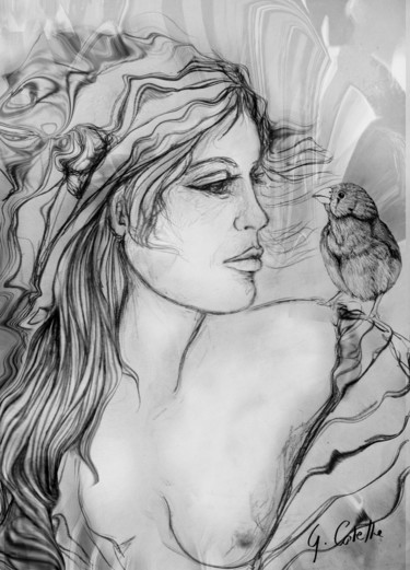 「La fille qui aimait…」というタイトルの描画 Gabriel Cotelleによって, オリジナルのアートワーク, 鉛筆