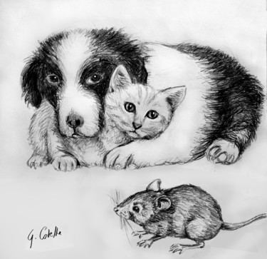 Drawing titled "Le chien qui avait…" by Gabriel Cotelle, Original Artwork, Pencil