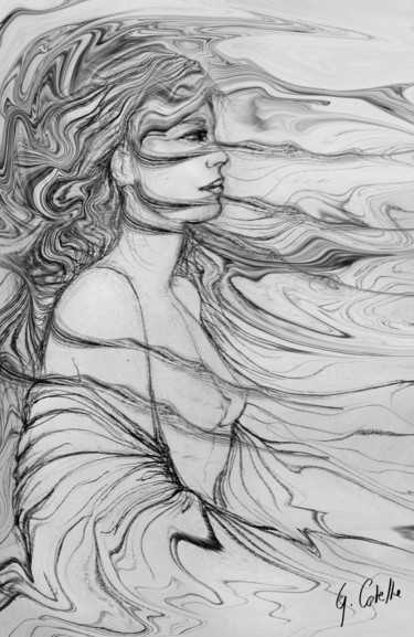 Dessin intitulée "La fille du vent" par Gabriel Cotelle, Œuvre d'art originale, Crayon