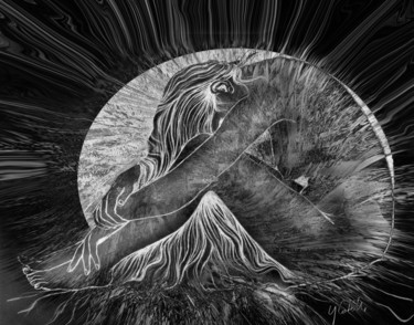 Σχέδιο με τίτλο "Soleil noir-3" από Gabriel Cotelle, Αυθεντικά έργα τέχνης, Κιμωλία