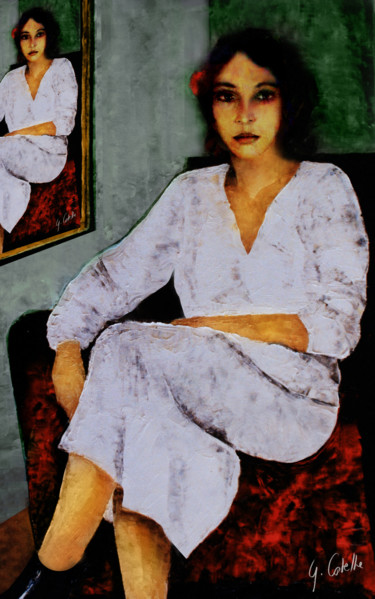 Pittura intitolato "Femme à la robe bla…" da Gabriel Cotelle, Opera d'arte originale, Olio