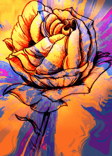 Digitale Kunst getiteld "Une rose pour A." door Gabriel Cotelle, Origineel Kunstwerk, 2D Digital Work