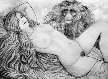 Drawing titled "La Belle et la Bête" by Gabriel Cotelle, Original Artwork, Pencil