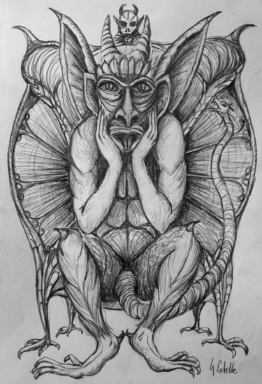 Dessin intitulée "Démon fatigué (très)" par Gabriel Cotelle, Œuvre d'art originale, Crayon