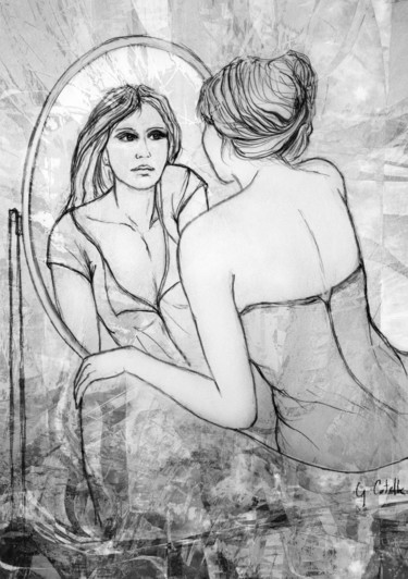 「Les miroirs nous me…」というタイトルの描画 Gabriel Cotelleによって, オリジナルのアートワーク, 鉛筆