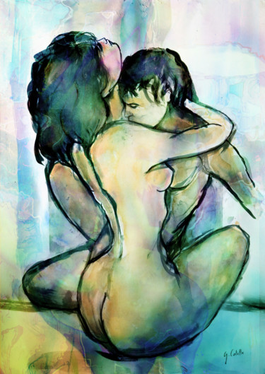 Desenho intitulada "couple" por Gabriel Cotelle, Obras de arte originais, Aquarela