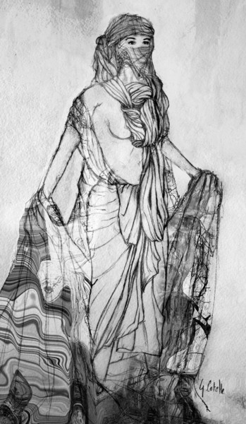 Dessin intitulée "à demi voilée" par Gabriel Cotelle, Œuvre d'art originale, Crayon