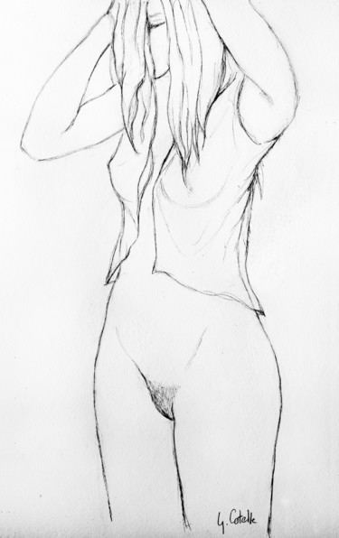 Dessin intitulée "à demi vêtue et tra…" par Gabriel Cotelle, Œuvre d'art originale, Crayon