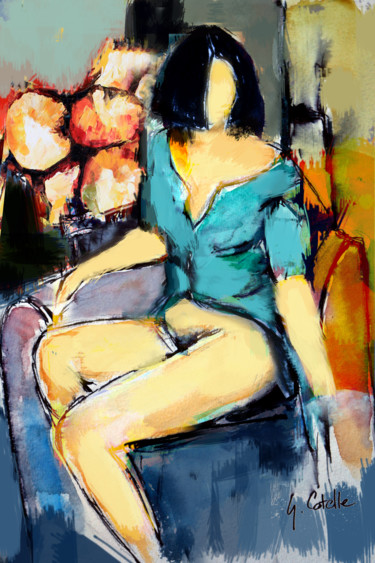 La brune qui aimait les grosses fleurs Dessin intitulée "La brune qui aimait…" par Gabriel Cotelle, Œuvre d'art originale, Gouache