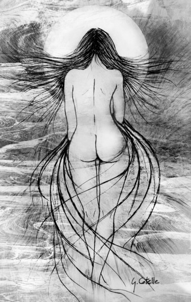 Dibujo titulada "Crépuscule" por Gabriel Cotelle, Obra de arte original, Tinta