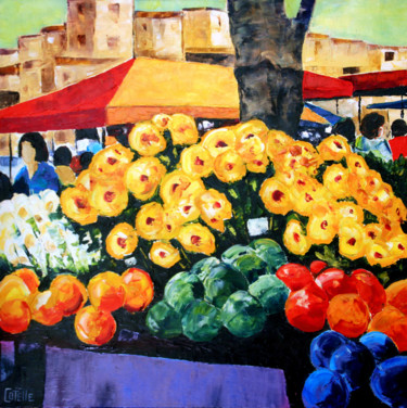 Painting titled "marché en Provence" by Gabriel Cotelle, Original Artwork, Oil