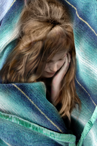 Fotografía titulada "la couverture bleue…" por Gabriel Cotelle, Obra de arte original, Fotografía digital