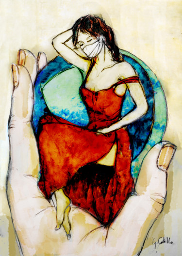 Drawing titled "Je te soutiens en a…" by Gabriel Cotelle, Original Artwork, Gouache