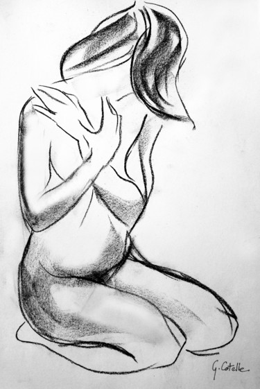 Drawing titled "nu (4)" by Gabriel Cotelle, Original Artwork, Charcoal
