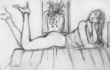 Drawing titled "sur le vif (2)" by Gabriel Cotelle, Original Artwork, Charcoal