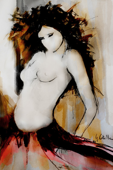 「En rouge et noir-1」というタイトルの描画 Gabriel Cotelleによって, オリジナルのアートワーク, インク
