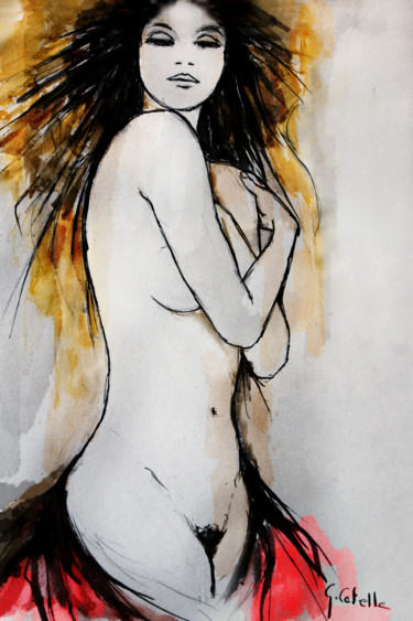 Рисунок под названием "En rouge et noir-3" - Gabriel Cotelle, Подлинное произведение искусства, Чернила