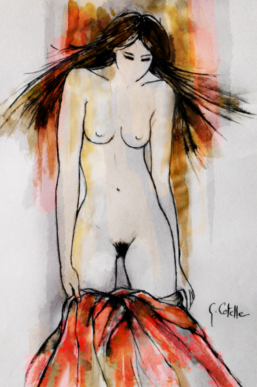Drawing titled "En rouge et noir-4" by Gabriel Cotelle, Original Artwork, Ink