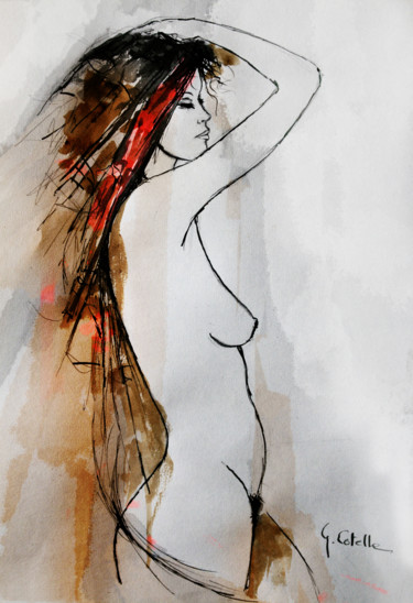 Drawing titled "En rouge et noir-6" by Gabriel Cotelle, Original Artwork, Ink