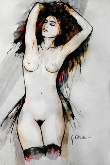 Drawing titled "En rouge et noir-7" by Gabriel Cotelle, Original Artwork, Ink