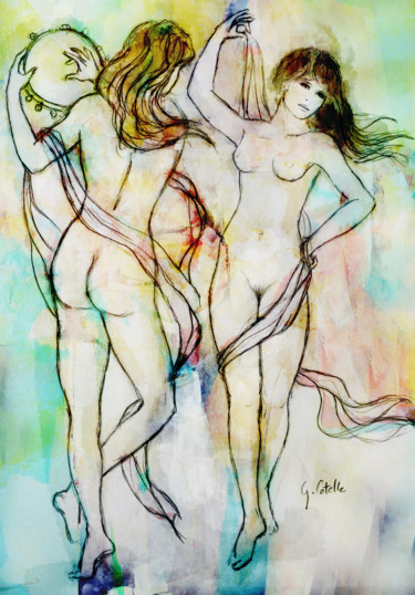Dessin intitulée "Bacchanales" par Gabriel Cotelle, Œuvre d'art originale, Crayon