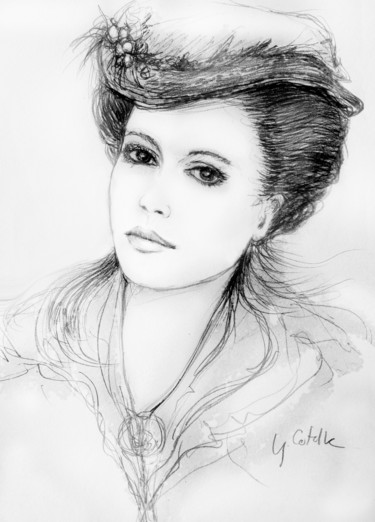 Dessin intitulée "Portrait au béret f…" par Gabriel Cotelle, Œuvre d'art originale, Crayon