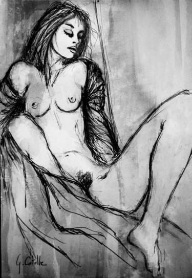 Σχέδιο με τίτλο "Sur l'écran noir de…" από Gabriel Cotelle, Αυθεντικά έργα τέχνης, Μελάνι