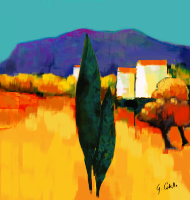 Digital Arts titled "Les cyprès" by Gabriel Cotelle, Original Artwork, Digital Painting