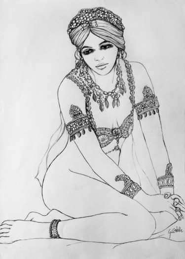 Shéhérazade, la mille et deuxième nuit Dessin intitulée "Shéhérazade, la mil…" par Gabriel Cotelle, Œuvre d'art originale, Crayon