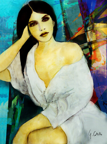 Цифровое искусство под названием "portrait à la robe…" - Gabriel Cotelle, Подлинное произведение искусства, Цифровая живопись