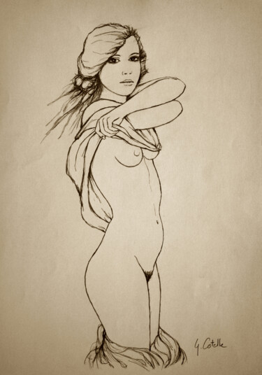 Dessin intitulée "Quand elle se désha…" par Gabriel Cotelle, Œuvre d'art originale, Crayon Monté sur Autre panneau rigide