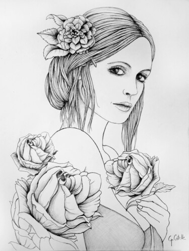 Dessin intitulée "Ma fleuriste est ch…" par Gabriel Cotelle, Œuvre d'art originale, Crayon