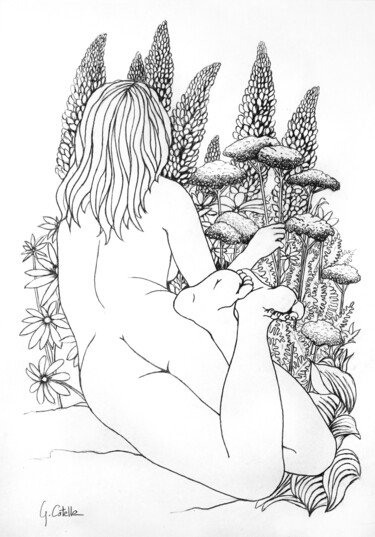 Dibujo titulada "Le jardin rêvé de L…" por Gabriel Cotelle, Obra de arte original, Lápiz