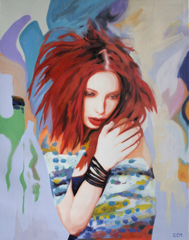 Painting titled "Red head" by Gabriel Cristian Matei, Original Artwork, Oil