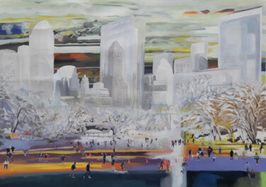 Painting titled "Winter games in Cen…" by Gabriel Cristian Matei, Original Artwork, Oil