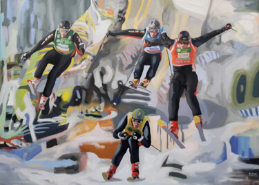 Malerei mit dem Titel "Ski contest" von Gabriel Cristian Matei, Original-Kunstwerk, Öl