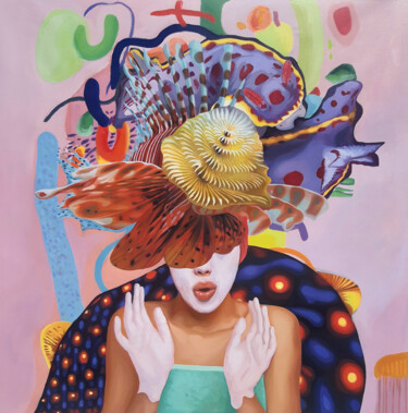 Schilderij getiteld "The anemone woman -…" door Gabriel Cristian Matei, Origineel Kunstwerk, Olie