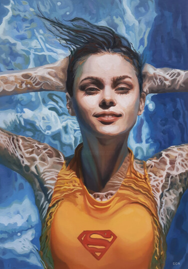 Malerei mit dem Titel "Super Girl" von Gabriel Cristian Matei, Original-Kunstwerk, Öl