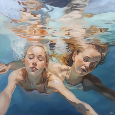 Painting titled "Swimming underwater" by Gabriel Cristian Matei, Original Artwork, Oil