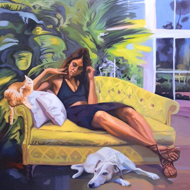 Painting titled "Lazy summer night" by Gabriel Cristian Matei, Original Artwork, Oil