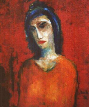 Malerei mit dem Titel "Frau rot" von Gabriel Koch, Original-Kunstwerk, Öl