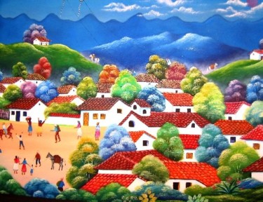 Pintura titulada "PAISAJE PRIMITIVO C…" por Gabriel Nieto Nieto, Obra de arte original