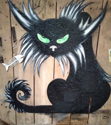 Peinture intitulée "le chat" par Gaby, Œuvre d'art originale, Acrylique Monté sur Panneau de bois