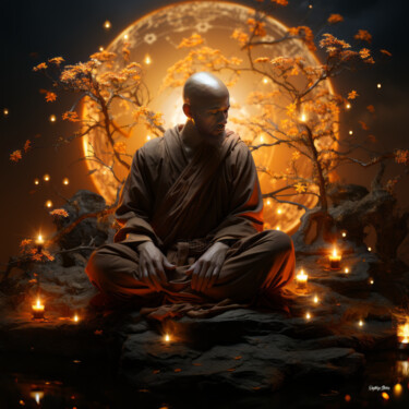 Digital Arts titled "Moine Tibetain" by Gabriel Zen, Original Artwork, Digital Collage